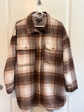 Madewell Brown and Cream Plaid Utility Shacket